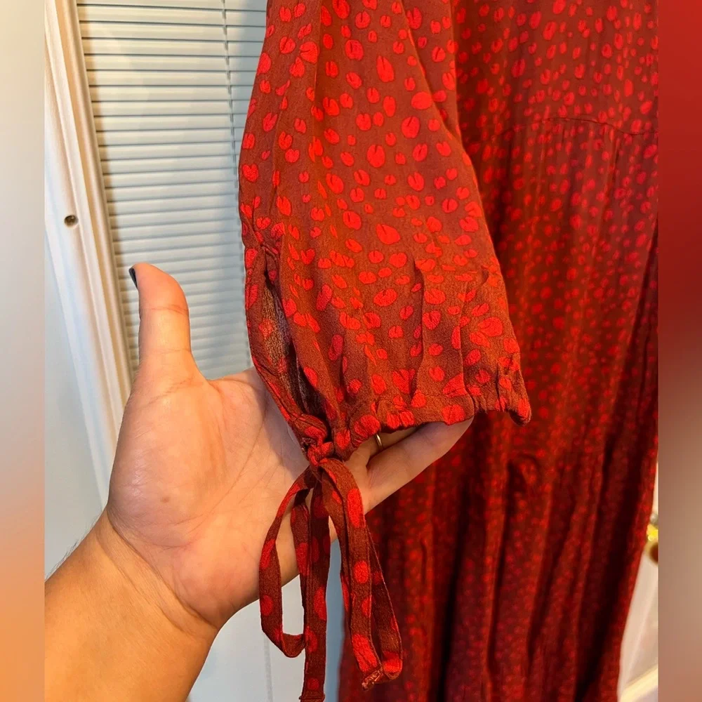 NWT Free Assembly Red Tiered Maxi Dress Size Large; Boho Spotted Maxi Dress - Picture 7 of 12